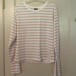 Rue21: Long Sleeve White, Tan & Pink Top
